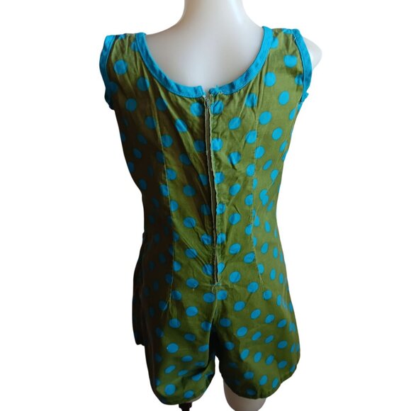 1of1 Medium Women's Romper 1960s Polka Dot Sleeveless Front Pockets Handmade - Picture 3 of 8